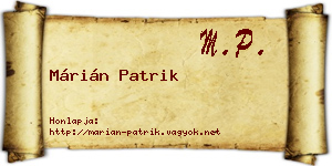 Márián Patrik névjegykártya